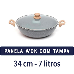 Wok de cerámica antiadherente de 34 cm con tapa de vidrio y mangos de madera para cocinas de gas e inducción - Product Image 2