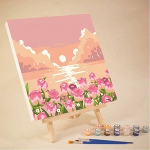 Kit de peinture par numéros XIXI pour enfants - Mini toile de dessin animé fleuri avec cadre fait main, forme carrée/rectangulaire - Product Image 2