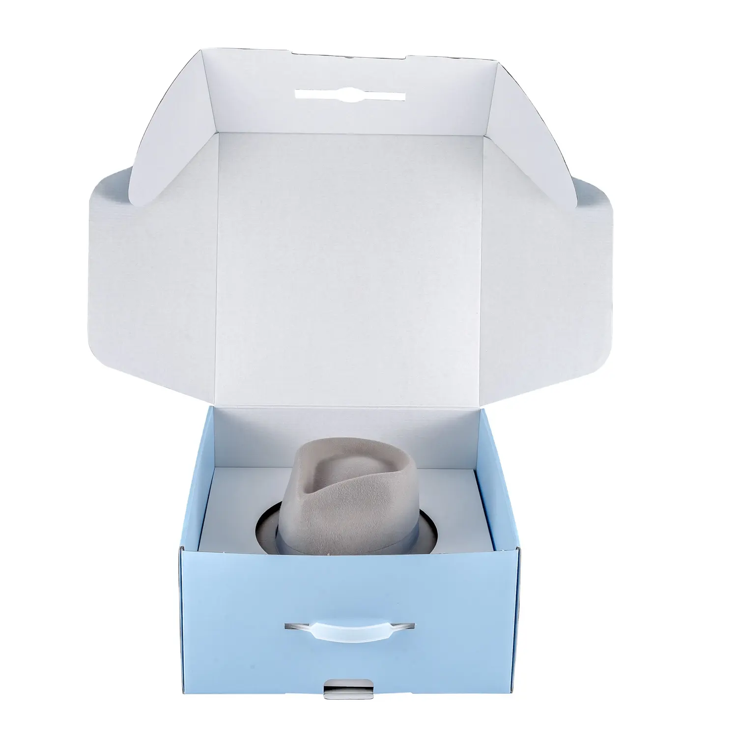 Exquisite benutzer definierte Mailer Box Verpackungs box für Hut mit Griffen und Einsätzen