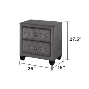 Sophia Modern Crystal Tufted 2 <b>Drawer</b> Nightstand Upholstered Velvet Gray Wood Base - Product Image 2