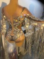 Maillot de corps à paillettes pour femmes, tenue de fête, Sexy, Club, Bar, Leotard, combinaison de danse avec des franges argentées, strass