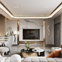 Console multimédia avec tiroirs, éclairage LED, laque dorée moderne, appartement de luxe, style nordique