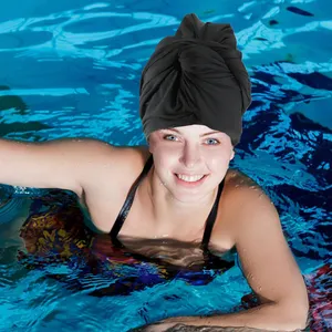 HZM-24097 Swim Caps for Women Spandex Swimming Turban Silicone Lined Hat for Ladies