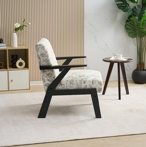 Fauteuil de détente de style moderne du milieu du siècle, aspect cuir, avec pieds en bois - Design ergonomique, coussin en coton doux - Chaise de salon durable - Product Image 4