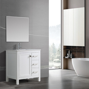 ตู้ห้องน้ำสไตล์ฝรั่งเศสโบราณสีขาวเคลือบอบสี ปี 2025 ขายดี พร้อมอ่างเซรามิกในตัว - Product Image 2