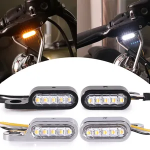 Lampu sein LED sepeda motor, lampu Laser indikator berkedip sepeda motor aluminium 12V untuk kafe pembalap Harley