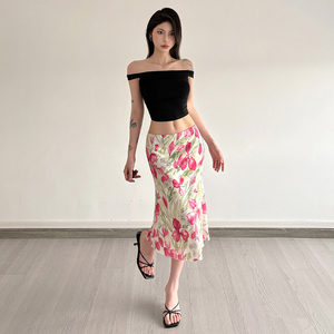 Summer Vacation Colorful Tulip Print Low Waist Slim Fit Midi Skirt Versatile Elegant Casual Long Skirt - Product Image 2