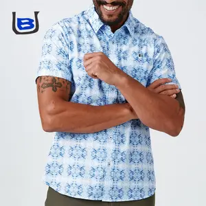 U and B Custom Summer Turn-Down Collar Button-Down Chest Pocket Printed Vacation Beach Dress Men Short Sleeves Casual Shirts