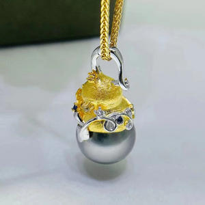 Soporte para Colgante de Plata S925 con Perlas DIY 31124, para Piedras Preciosas Redondas y Planas de 12-15 mm, Soporte para Collar de Moda, Empacado en Bolsa - Product Image 1