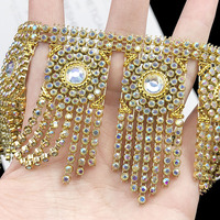Frange de strass en plastique de 6,5 cm avec appliques en strass et pompons pour costumes de carnaval et décoration de robes de spectacle - Vente en gros