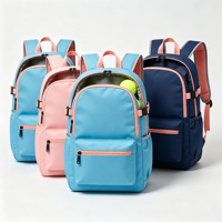Sac à dos de tennis junior bleu corail, sac de raquette avec poche doublée pour balles, poche latérale, sangle de poitrine pour enfants et débutants