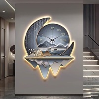 Décoration de restaurant de luxe léger : Horloge murale silencieuse créative avec lampe, nouveau modèle 2025 pour le salon