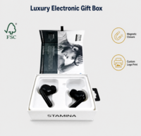 Boîte électronique de luxe à fermeture magnétique, logo personnalisé, recyclable, carton rigide 1200g, emballage cadeau avec poignée en ruban