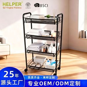 Helper Three Tier Wire Mesh Storage <b>Rack</b> With Wheels <b>Kitchen</b> Bathroom Organizer Metal Minimalist Design - Product Image 3