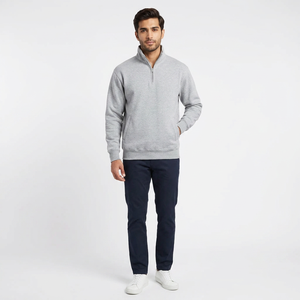 Pull pour homme Couleur gris chiné Deux poches latérales Sweatshirts à demi fermeture éclair coupe ajustée Col montant Fond épais Broderie personnalisée - Product Image 1