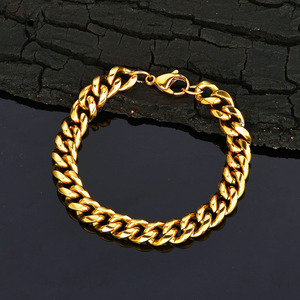 Joyería al por Mayor, Brazalete de Cadena de Eslabones Cubanos de Acero Inoxidable para Hombre, Chapado en Oro de 14K, Estilo Hip Hop - Product Image 1