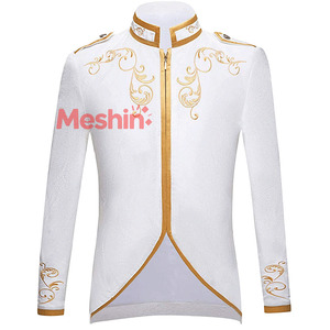 MS Luxury Gold Embroidery <b>Men</b> <b>Blazer</b> British Style Stand Collar Wedding Tuxedo Vintage Long Dance Prince Coat - Product Image 1