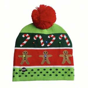 Gorro de Jacquard Cálido de Invierno para Navidad y Año Nuevo con Luz LED, Gorro Navideño de Punto con Impresión Digital, Disponible en Stock - Product Image 5