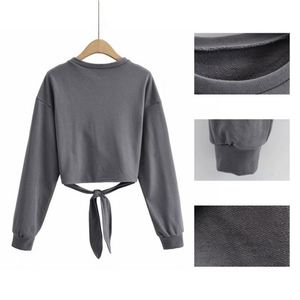 Bán Buôn Crew Cổ Drop Shoulder Tùy Chỉnh Thêu Logo 3D In Ấn Chéo Chuỗi Tie Top Quá Khổ Phụ Nữ Crop Áo & Hoodies - Product Image 6