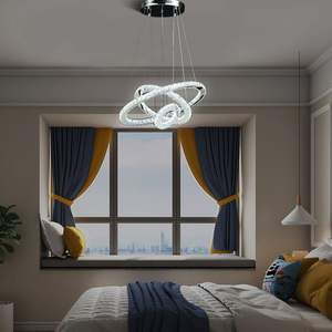 Lámpara Colgante DB Eira Triple Hoop de 11.8 Pulgadas, LED, Cristal, Control Remoto, Altura Ajustable, Lámpara de Araña Moderna, Iluminación Interior - Product Image 4