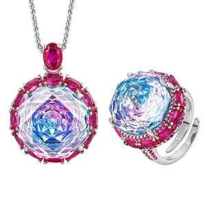 Ensemble de boucles d'oreilles pendantes élégantes en cuivre écologique, zircon rose taillé 18-16mm, changeant de couleur, ensemble de bijoux en zircone de haute qualité - Product Image 1