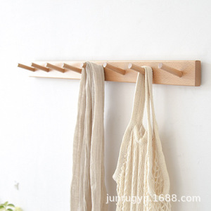 Wooden Wall <b>Hooks</b> For Entryway Coat Rack Storage Natural Wood Color Wall Mounted No Drilling Required - Product Image 2