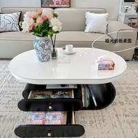 Table basse ovale moderne en bois massif noir avec tiroir pour salon et usage hôtelier, mobilier de maison