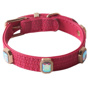Colorful Jeweled Double Layer <b>Dog</b> Collar Luxury Square Diamond Cotton Linen PU Pet Collar - Product Image 5