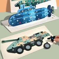 Jeu de puzzle en bois 3D Montessori pour enfants, véhicules militaires, missiles, navires de guerre, hélicoptères, jouets éducatifs pour enfants