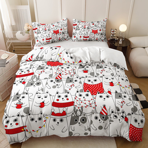 Juego de Ropa de Cama <span class=keywords><strong>Infantil</strong></span> Moderna con Estampado 3D de Gato Negro de Dibujos Animados, Juego de <span class=keywords><strong>Funda</strong></span> Nórdica de Microfibra de 3 Piezas para Uso Doméstico - Product Image 4