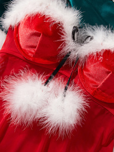 Conjunto de Lencería <span class=keywords><strong>Sexy</strong></span> sin Tirantes con Adornos de Pompones y Malla de Terciopelo, Estilo Europeo y Americano, para Navidad - Product Image 3