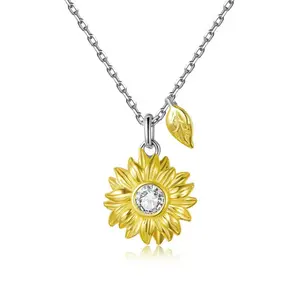 Kerah de flores de sol de plata esterlina S925 perak murni kalung liontin bunga matahari terlaris untuk wanita