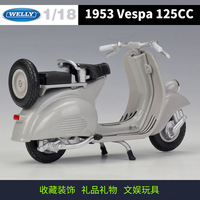 Welly 1:18 Vespa 1953 125CC Skuter Mainan Die-cast Sepeda Motor Kendaraan Model Logam Paduan untuk Kolektor Pajangan Hadiah Grosir