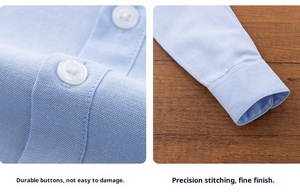 Chemise/<span class=keywords><strong>Blouse</strong></span> en <span class=keywords><strong>coton</strong></span> bleu de haute qualité pour garçons, personnalisable en gros, à manches longues, uniforme scolaire pour spectacle - Product Image 5