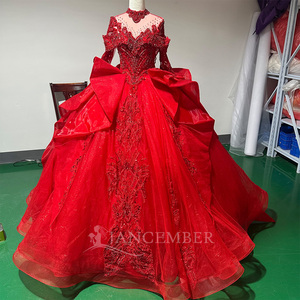 Vestidos de quinceañera rojos Wx110 para niñas de 15 años, con encaje, pedrería, falda de princesa, vestido de novia Jancember - Product Image 2