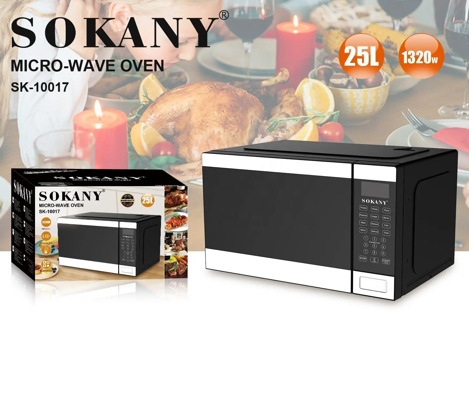 Sokany 10017 Forno De Microondas 25l Branco 25 Litros Forno Eletrodomésticos Personalizados 1320W Fornos Micro-ondas Digitais Com Grill