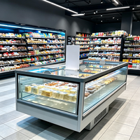 Congélateur îlot transparent OEM à branchement direct avec refroidissement rapide pour la présentation de plats surgelés en supermarché
