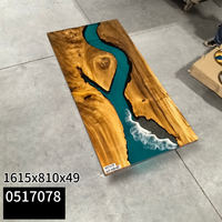 Table de luxe moderne style océanique en bois de noyer sud-américain avec plateau en résine époxy transparente bleu lac brillant