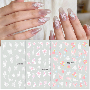 Autocollants pour <span class=keywords><strong>ongles</strong></span> 3D personnalisables, effet gaufré, irisés, décorations florales et papillons pour salon et maison - Product Image 2