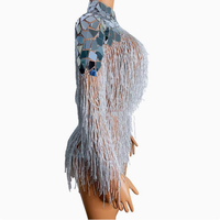 2025 chaud strass brillant argent paillettes justaucorps Bling franges body Costume anniversaire danse chanteur scène porter robe