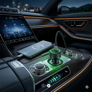 <span class=keywords><strong>Chargeur</strong></span> de voiture 38W PD double port QC3.0, <span class=keywords><strong>chargeur</strong></span> rapide pour voiture avec texture en fibre de carbone et lumière LED, universel 12-24V, <span class=keywords><strong>chargeur</strong></span> de téléphone pour voiture - Product Image 2