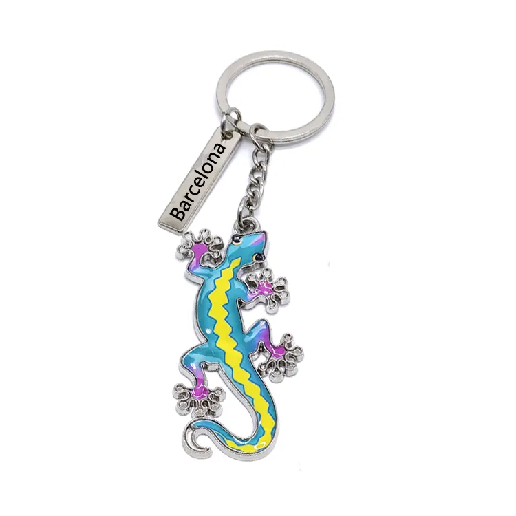 Custom logo metal gecko lizard barcelona spain souvenir keychain