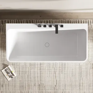 Modern tasarım ücretsiz ayakta reçine banyo küvet beyaz akrilik katı yüzey iliklerine süzgeç yapay taş bağlantısız banyo
