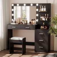 Coiffeuses modernes design de luxe grande table de maquillage vanités miroir verre noir vanité bureau pour le maquillage avec miroir lumière