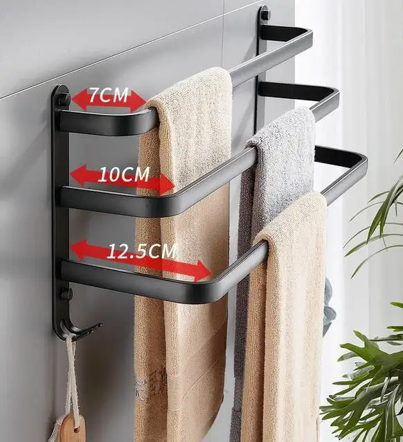 Aluminium 3-Tier Towel Bar Wall Mounted Bath Towel Rack For Bathroom 24-Inch Towel Holder