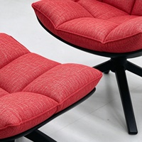 Fauteuil lounge moderne avec ottoman, fauteuil inclinable en tissu rouge, base pivotante noire, fauteuil individuel, OEM ODM, meubles sur mesure