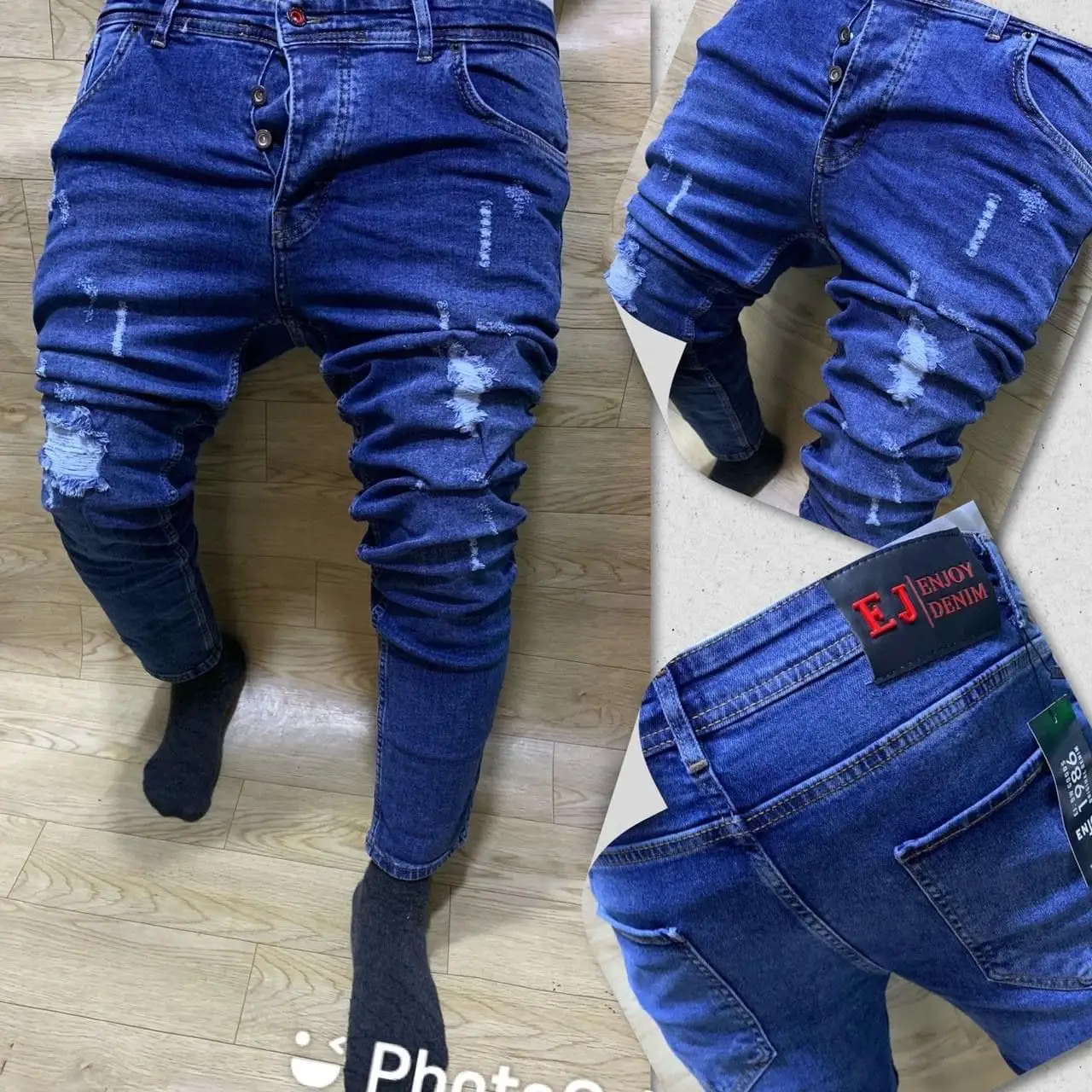 Quần Jean Nam Quần denim bó sát rách rách đầu gối quần bó sát dáng ôm mùa hè phong cách hip hop mùa hè màu đen màu xanh trơn S-4X