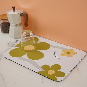 <b>Kitchen</b> Countertop Absorbent Mat 20x30cm 30x40cm Square Drain Placemat For Dish Drying Splashproof Yellow Green Flower Design - Product Image 4