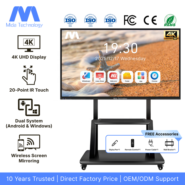 MIDA 4K Smart White Boards Classroom Meeting Room Interactive Display with Wireless Screen Sharing OPS PC Interactive Flat Panel