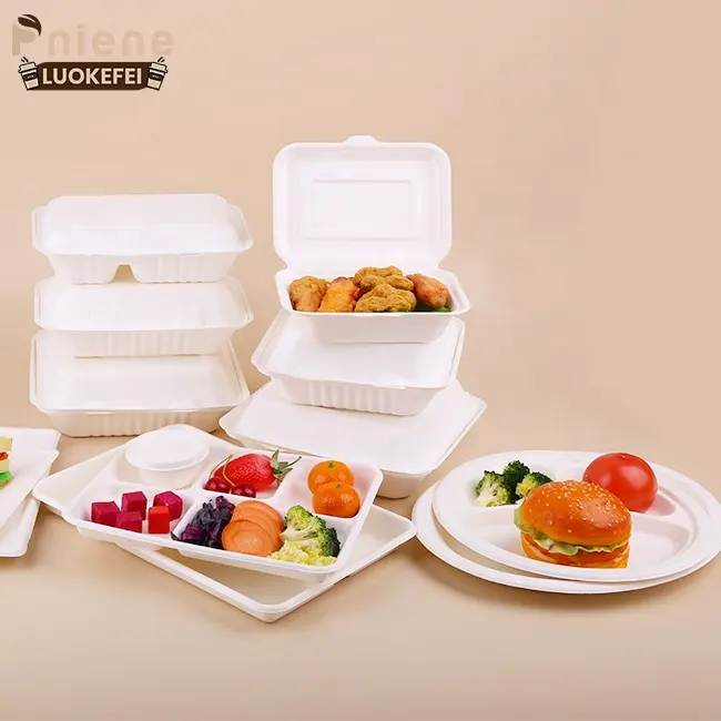 Best Sale Biodegradable Bagasse Clamshell Box Party Disposable Plate High Quality Sugarcane Food Container